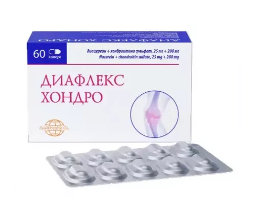 Диафлекс хондро 25 мг + 200 мг (Диацереин + Хондроитина сульфат) 60 шт. капсулы