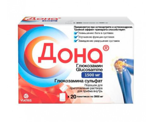 Дона 1500 мг 20 шт. (Глюкозамин) порошок для приготовления раствора для приема внутрь, саше препарат для суставов