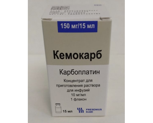 Кемокарб 10 мг/мл 15 мл (150 мг) 1 шт. (Карбоплатин) концентрат для приготовления раствора для инфузий