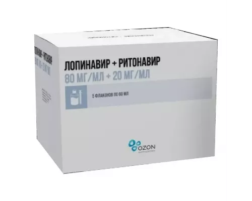 Лопинавир+ритонавир 80 мг/мл+20 мг/мл 60 мл 5 шт. раствор для приема внутрь