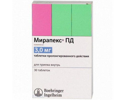 Мирапекс ПД 3 мг 30 шт. (Прамипексол) таблетки пролонгированного действия