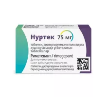 Нуртек 75 мг (Римегепант) 2 шт. таблетки, диспергируемые в полости рта