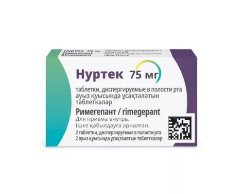 Нуртек 75 мг (Римегепант) 2 шт. таблетки, диспергируемые в полости рта