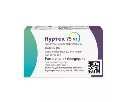 Нуртек 75 мг (Римегепант) 8 шт. таблетки, диспергируемые в полости рта