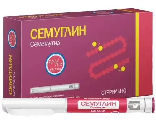 Семуглин 0,25/0,5 мг/доза 3 мл (Семаглутид) раствор для подкожного введения (в комплекте с иглами 8 шт) 