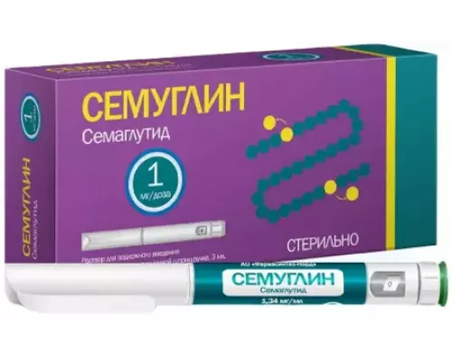 Семуглин 1 мг/доза раствор для подкожного введения  (Семаглутид) 3 мл шприц - ручка 1 шт. + Игла 4 шт