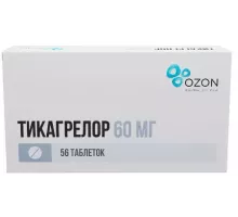 Тикагрелор 60 мг 56 шт. таблетки, покрытые пленочной оболочкой