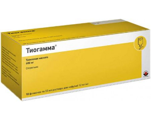 Тиогамма 12 мг/мл (Тиоктовая кислота) раствор для инфузий 50 мл флакон 10 шт.