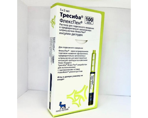 Тресиба раствор 100 ед/мл 3 мл 5 шт. (Инсулин деглудек) флекспен инсулин шприц ручка