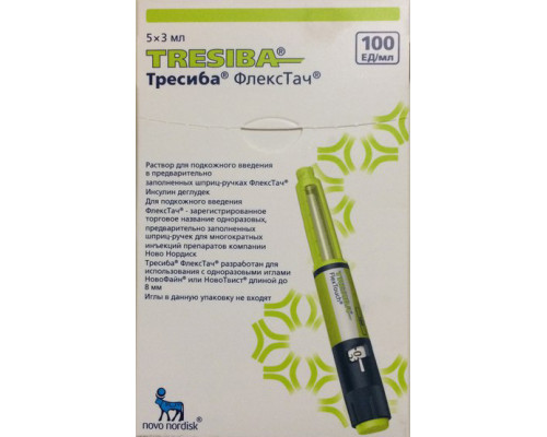 Тресиба раствор 100 ед/мл 3 мл 5 шт. (Инсулин деглудек) флекстач инсулин шприц ручка