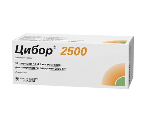 Цибор 2500 (Бемипарин натрия) раствор для инъекций 2500 МЕ 0,2 мл 10 шт.