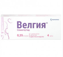 Велгия 0,25 мг/доза 1,5 мл 1 шт. (Семаглутид) раствор для подкожного введения шприц-ручка в комплекте с иглами 5 шт.